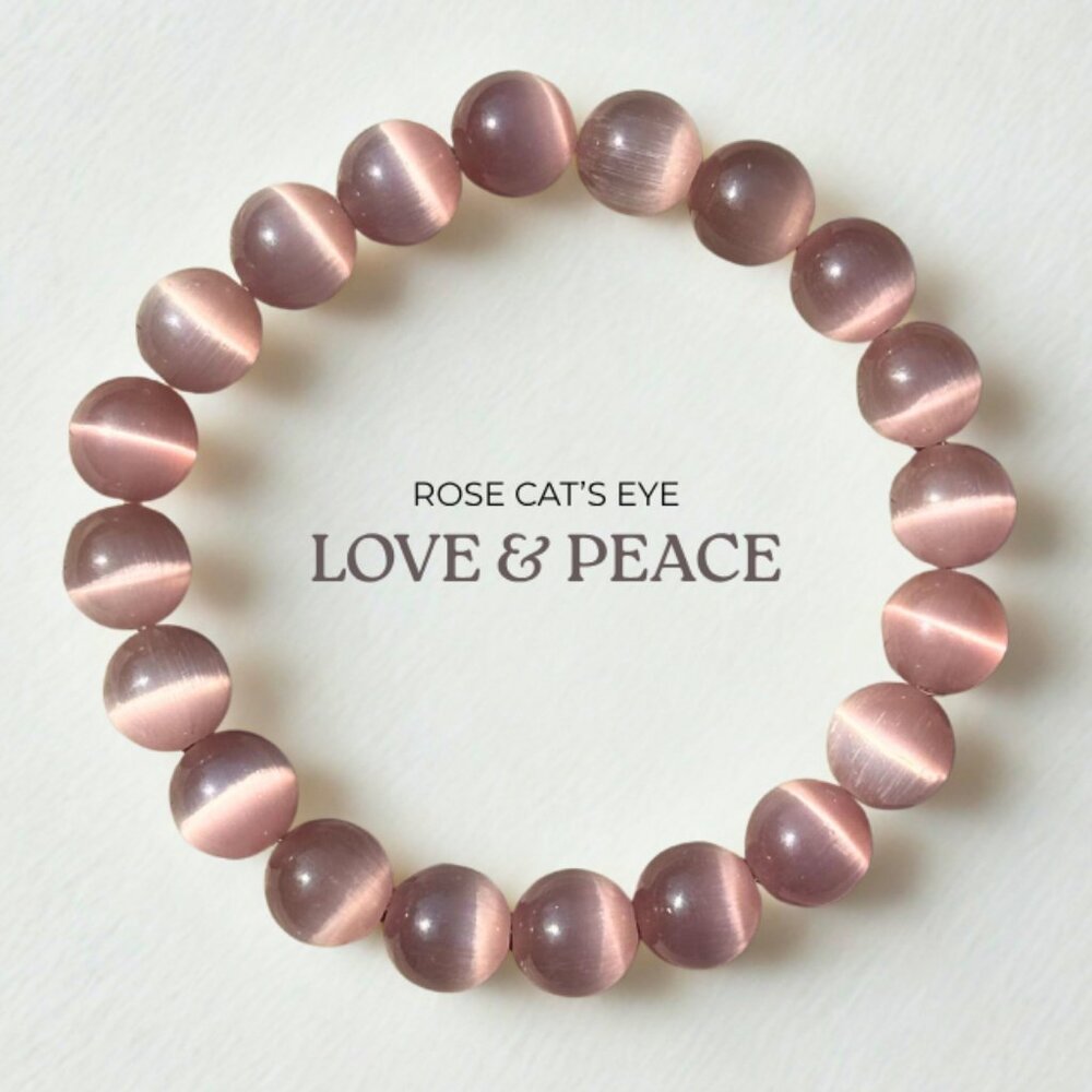 Dusty Rose Cat’s Eye Crystal 10MM Beaded Stretch Bracelet Gemstone Jewelry - Picture 5 of 10